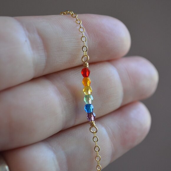 Dainty Rainbow Crystal Bracelet in Gold or Silver - Picture 9 of 9
